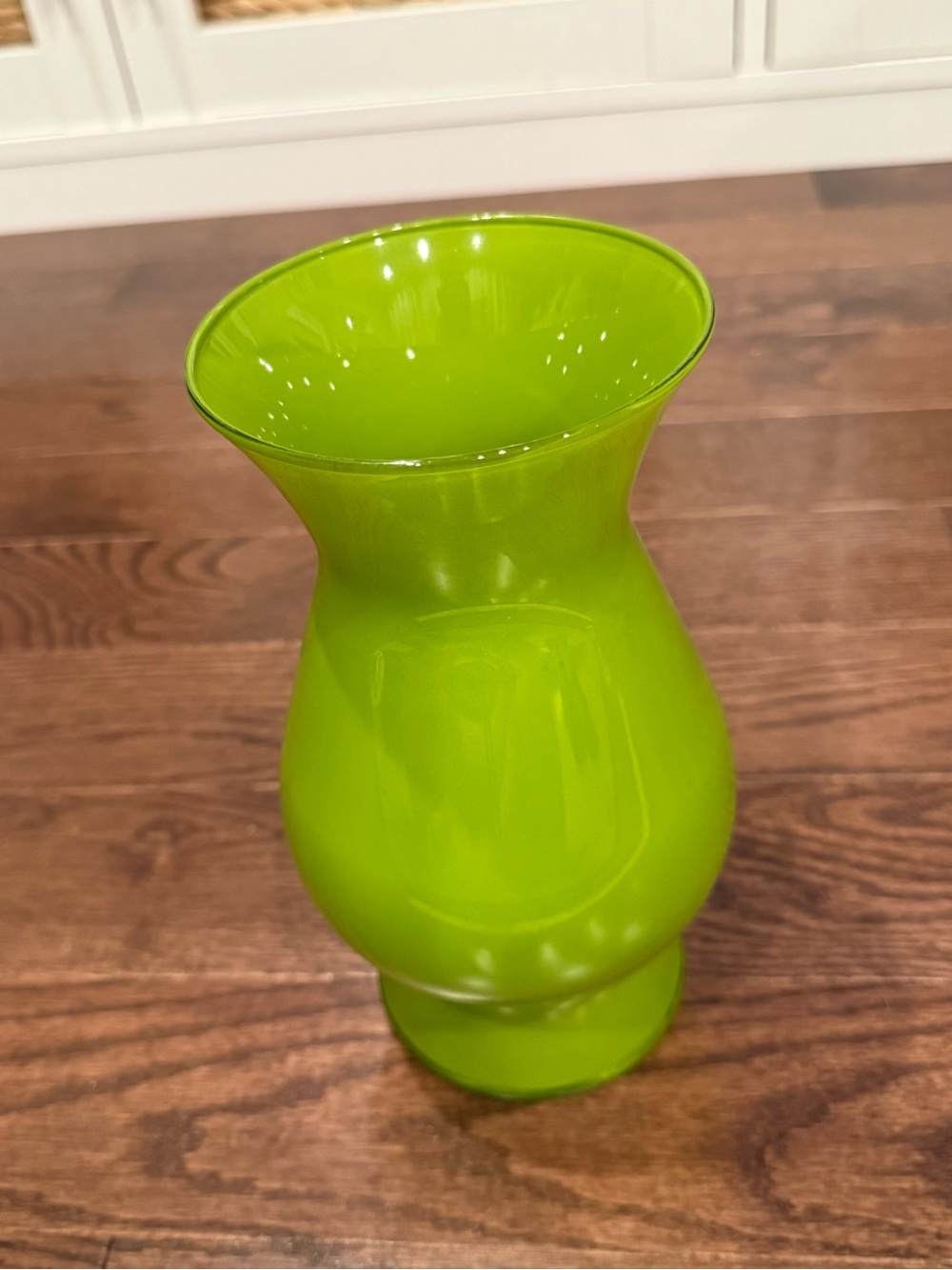 Vibrant Green Curved Glass Vase 9”-